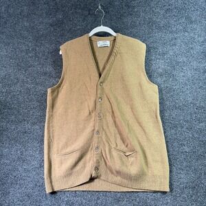 Robert Bruce Lambs Wool Cardigan Vest Sweater Men's XL Brown Vintage Made in USA